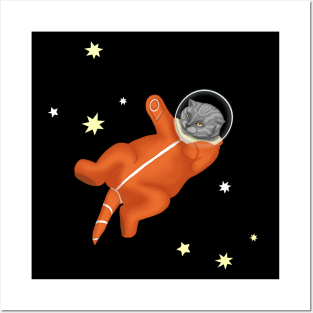 Space cat. Cat astronaut. Cat in an orange spacesuit Posters and Art